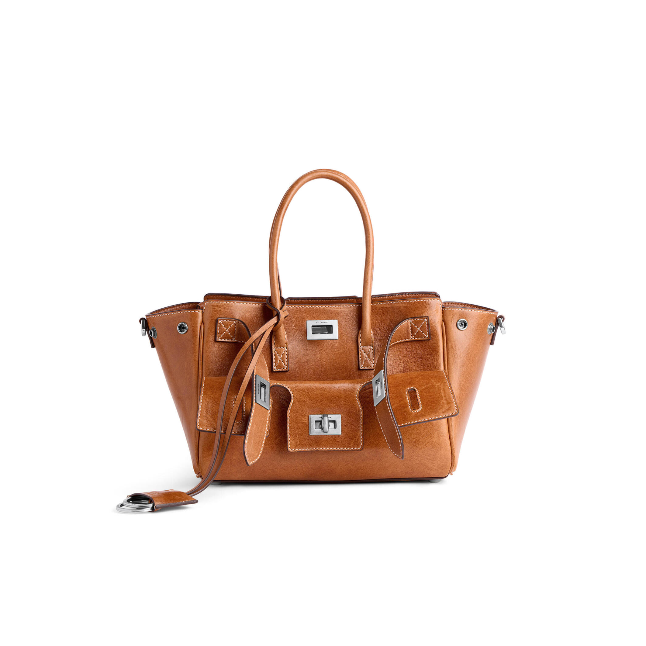 BALENCIAGA WOMEN'S BEL AIR CARRY ALL BAG MINI IN TAN COWBOY 8357322ABP72753 (23.5*17*8cm)